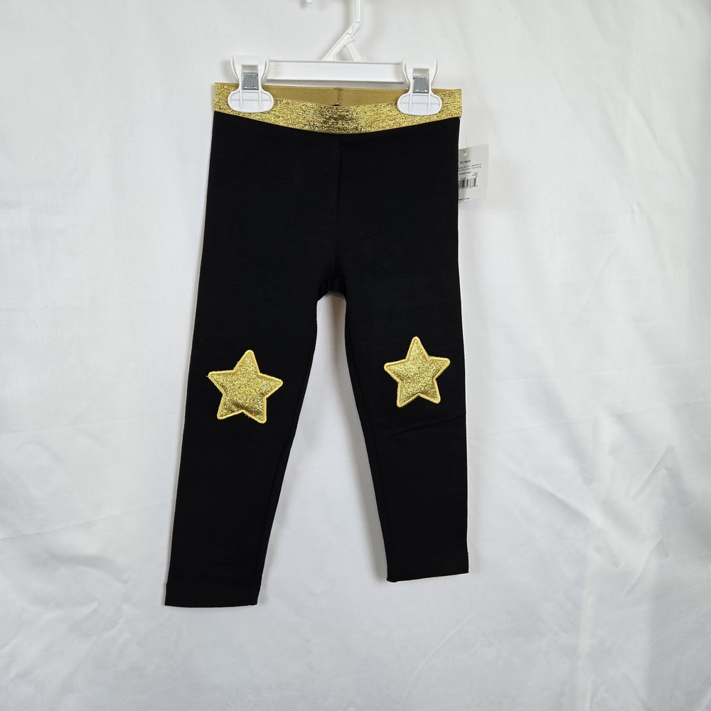 Holiday Time Girls Black‎ Gold Star Christmas Holiday Stretch Leggings 3T NEW